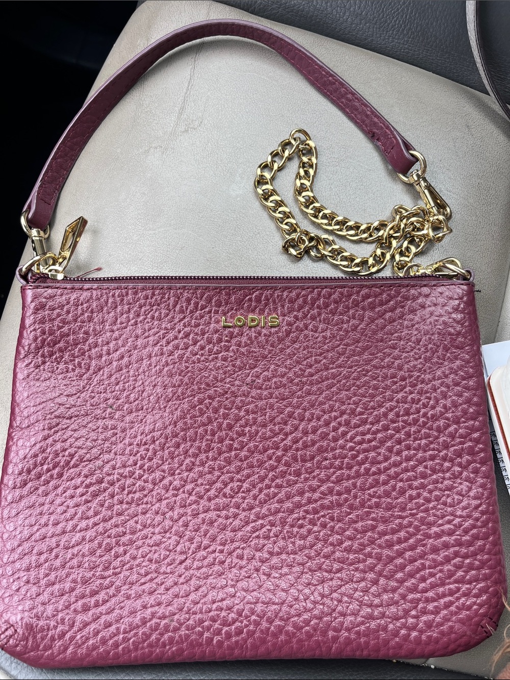 Lodis Pebbled Leather Crossbody in Wine with Gold Hardware